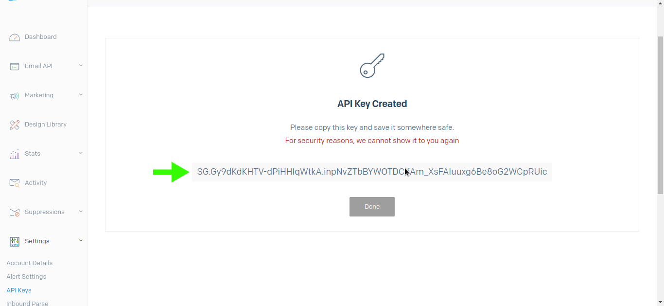 Create sendgrid api key