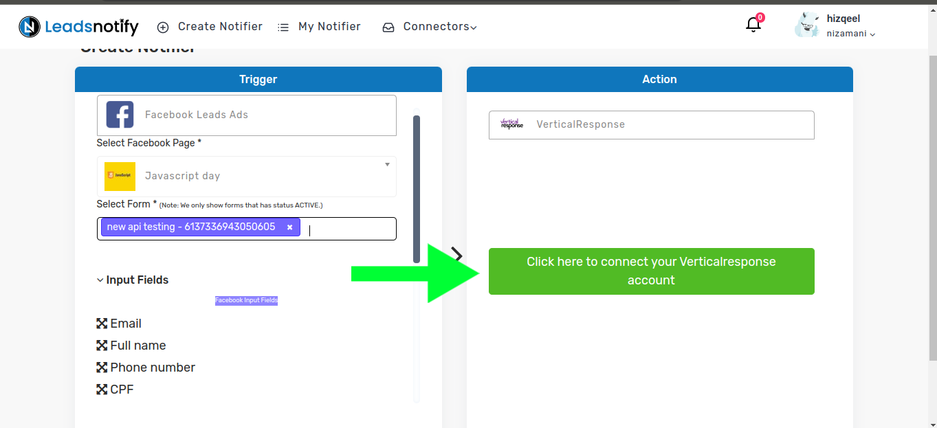 Connect VerticalResponse with Leadsnotify Oauth2.0