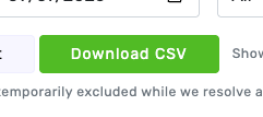 Download CSV button for exporting filtered Facebook lead delivery reports