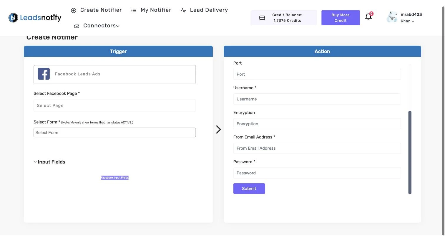 Encryption, From Email Address and Password fields of the LeadsNotify email autoresponder