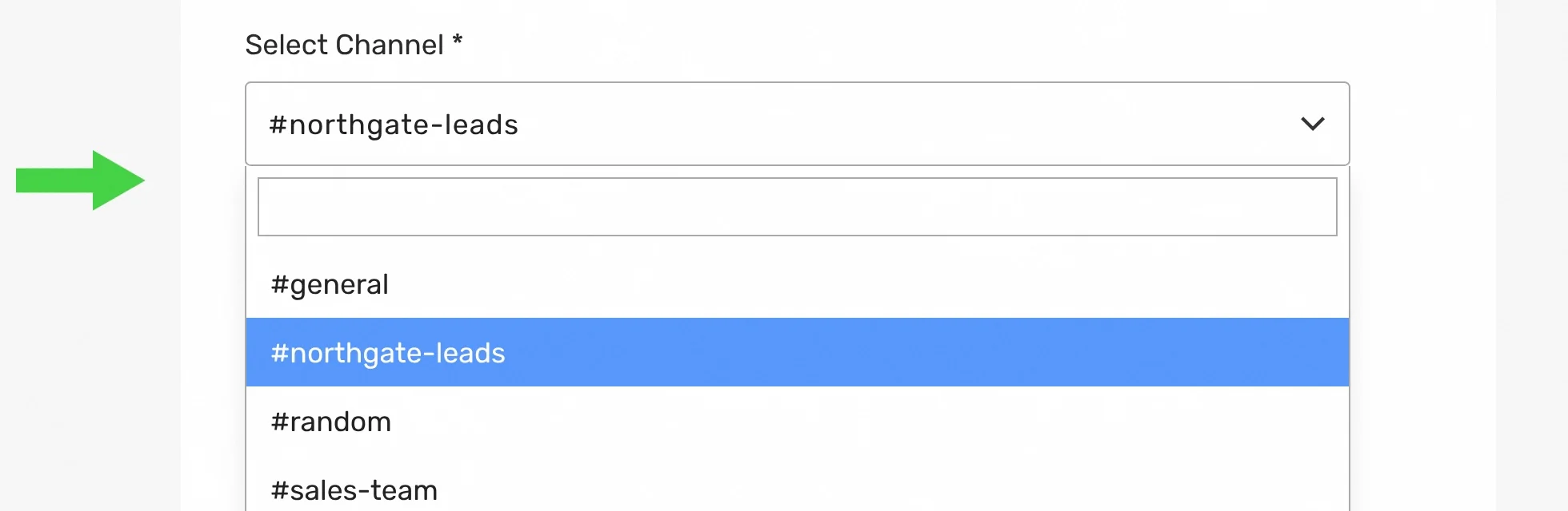 Choosing a Slack channel from the Select Channel list in a LeadsNotify notifier