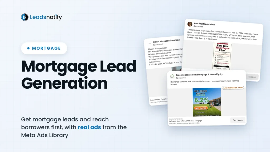 Mortgage lead generation: how loan officers get leads and reach borrowers first, with real ads from the Meta Ads Library