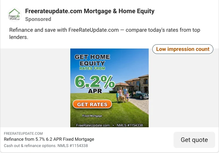 Mortgage Facebook ad example: rate shown with its APR and the NMLS number